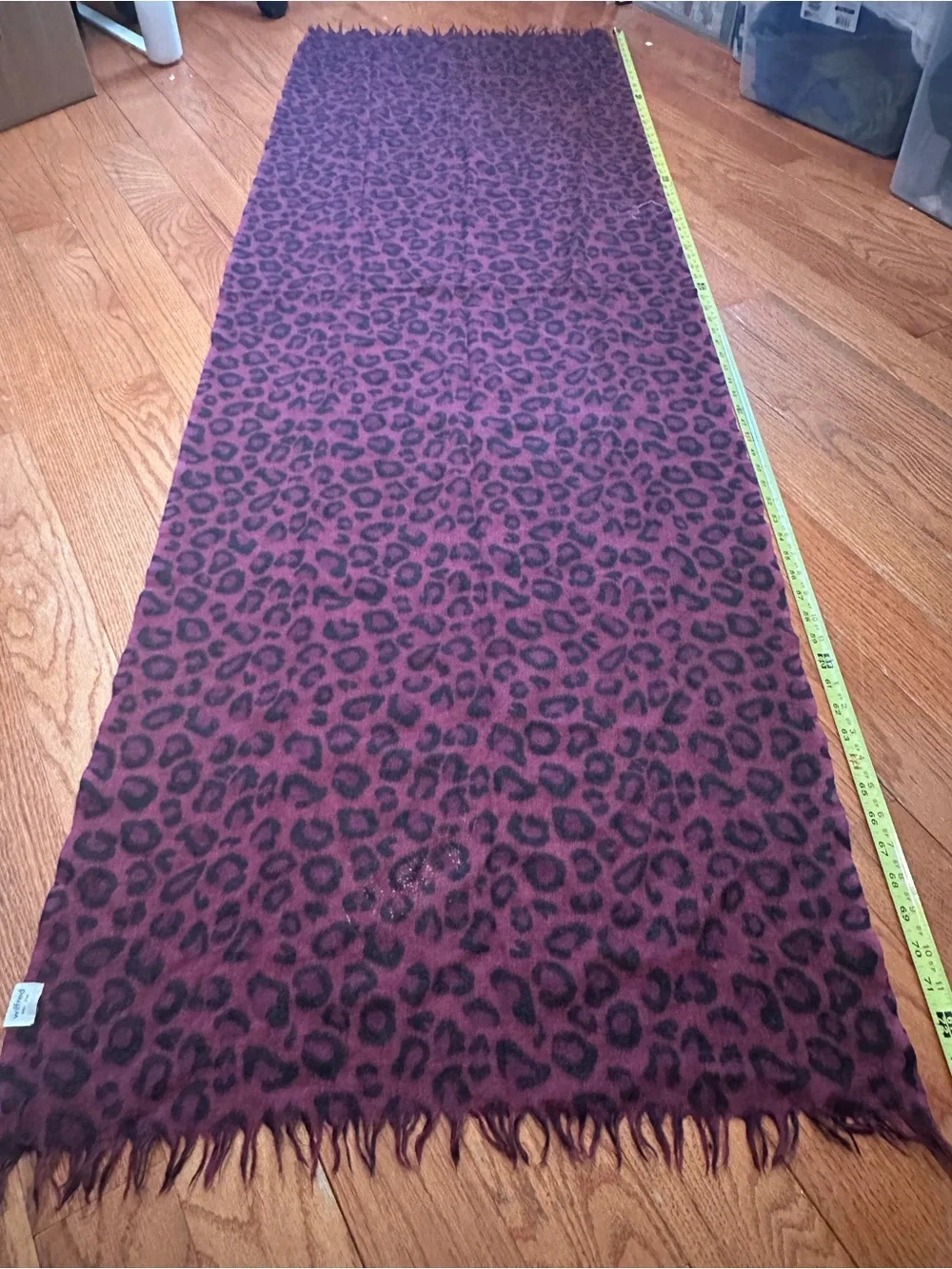 Wilfred Aritzia Burgundy Black Leopard Print Wool Scarf Fringe One Size